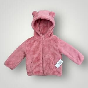 NWT Old Navy 6-12mo Baby Girl Pink Fleece Zip Up Hoodie with Tiny Ears